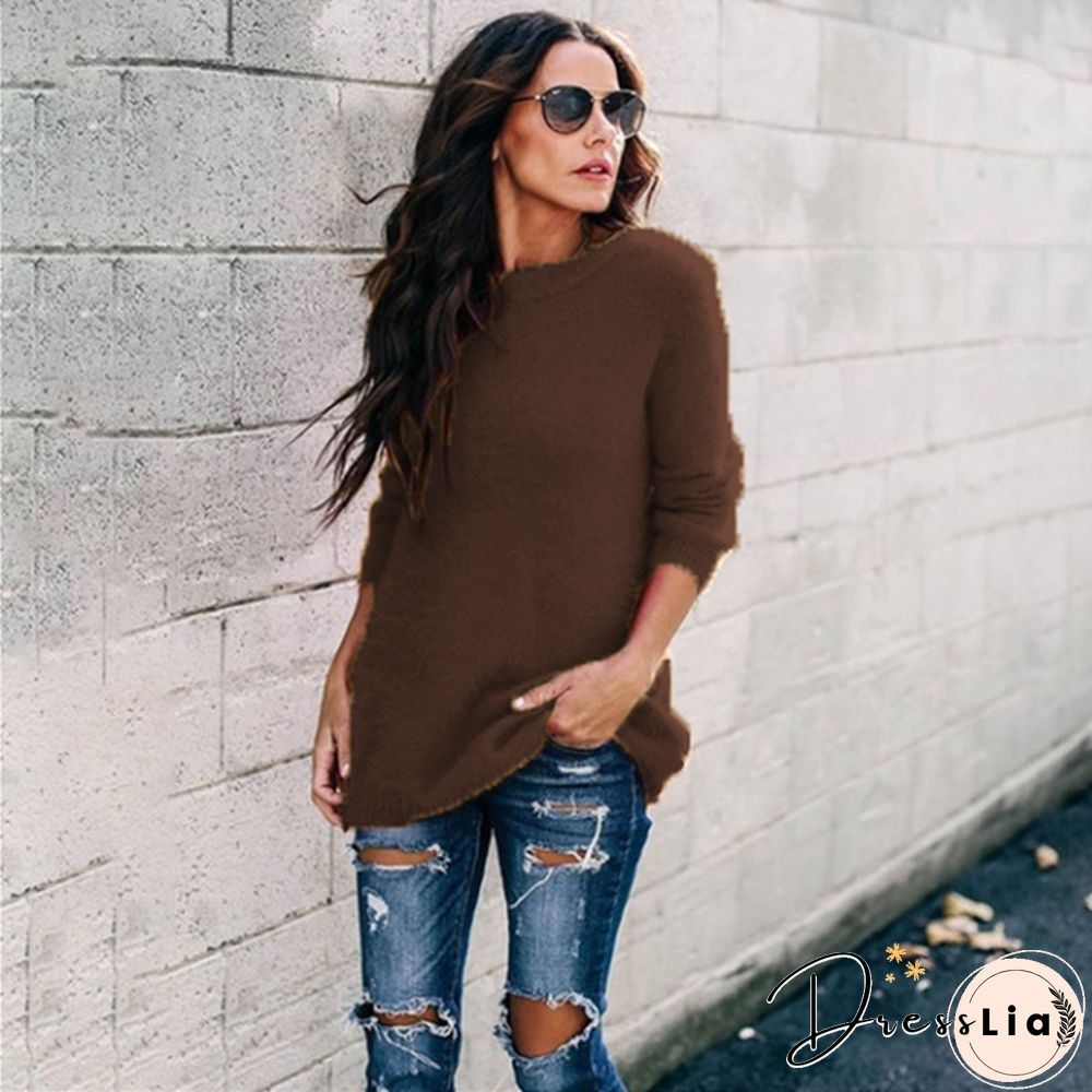 New Women Sweater Autumn And Winter Fashion Casual Round Neck Long Sleeve Knitted Sweaters Top Plus Size
