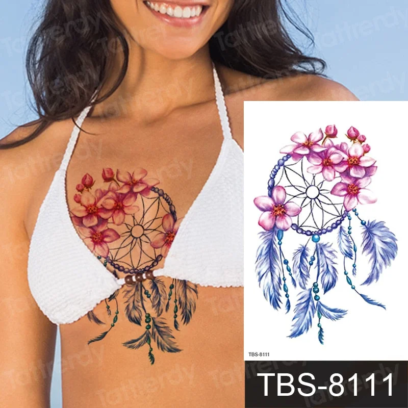 Fashion Colorful Tattoo Waterproof Stickers Beautiful Flowers Tattoo Women New Waterproof Temporary Black Tattoo Sticker Body
