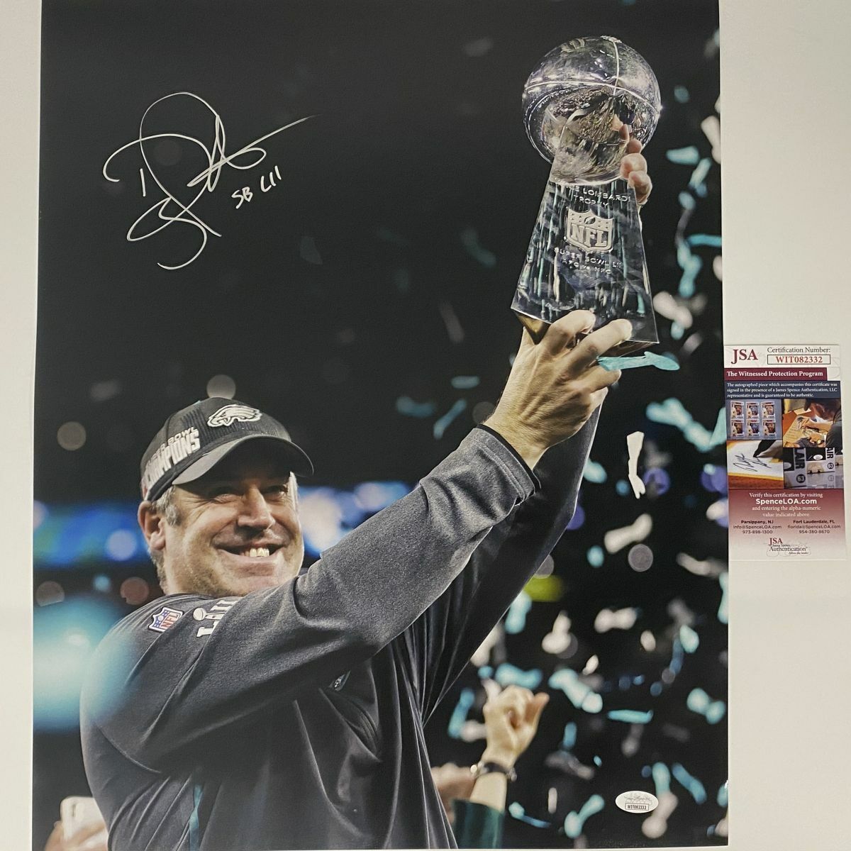 Autographed/Signed DOUG PEDERSON Inscribed SB LII Super Bowl 16x20 Photo Poster painting JSA COA