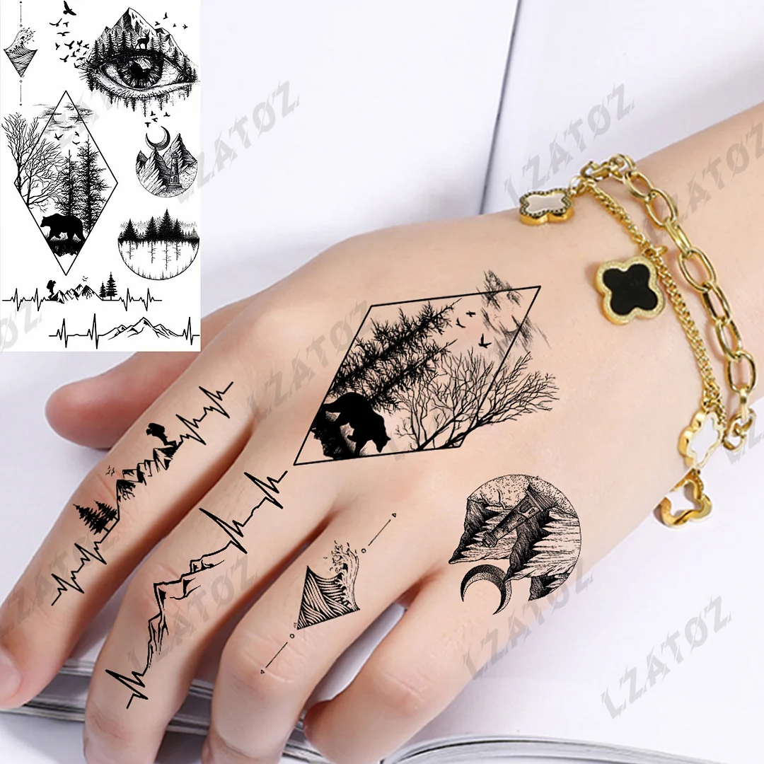 Sdrawing Eye Flower Temporary Tattoos For Woman Adults Rose Butterfly Tiny Fake Tattoo Sticker 3D Finger Waterproof Tatoos
