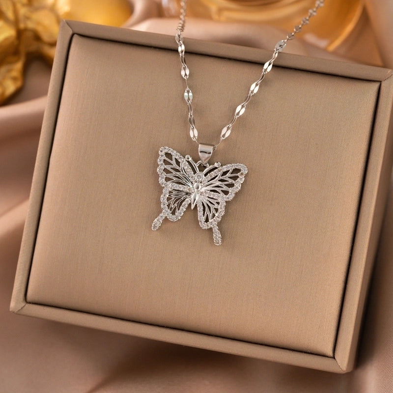 Elegant Animal Star Heart Shape Titanium Steel Rhinestones Plating Inlay Pendant Necklace