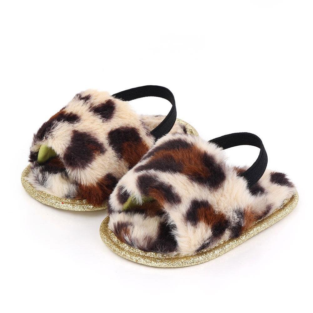 Infant Baby Girls Warm Fuzzy Unicorn Slipper Plush Sandals Soft Sole Faux Fur Flats Toddler Prewalker Slipper Elastic Back Strap