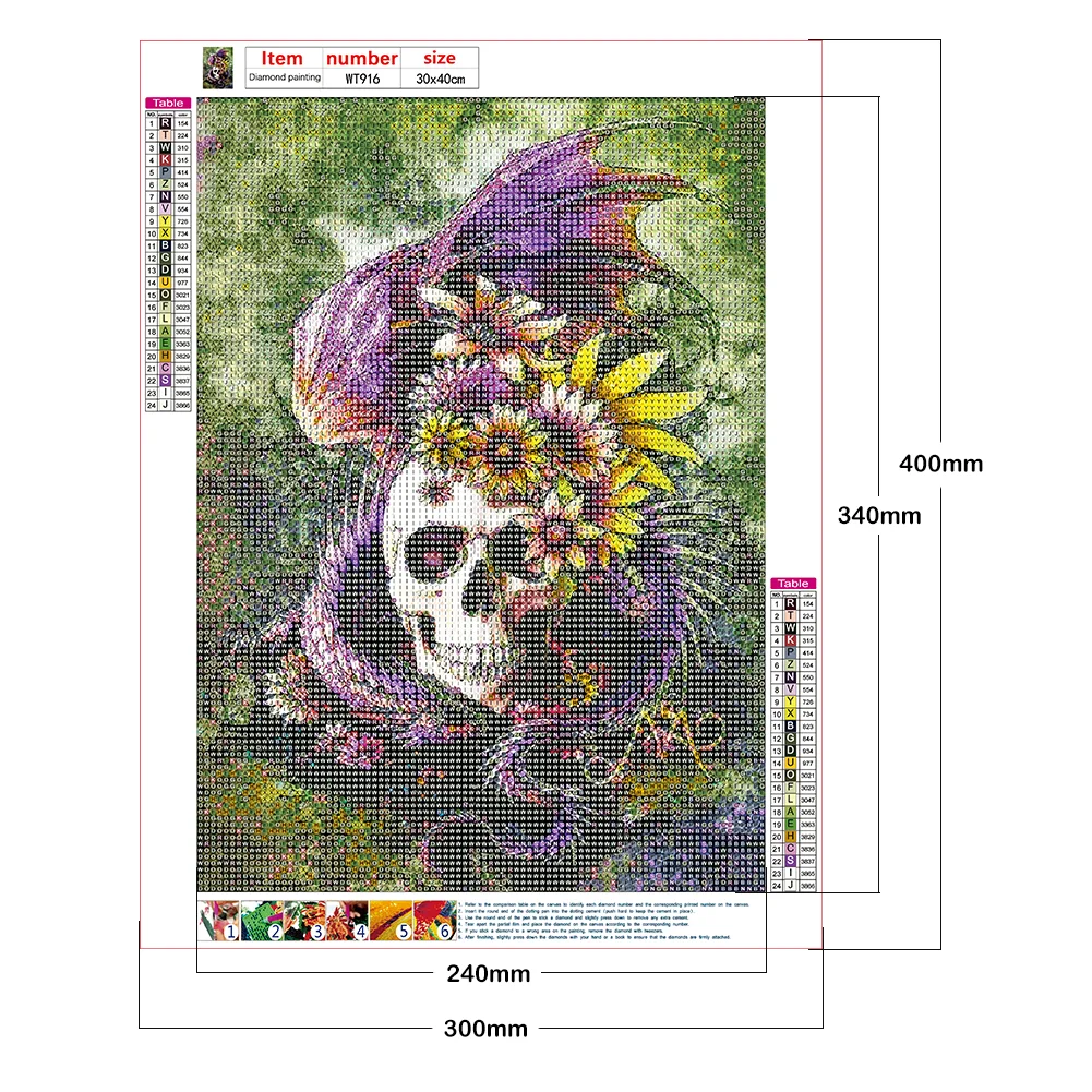5D DIY Flower Skull Full Round Drill Diamond Painting Kit Mosaic Craft Art