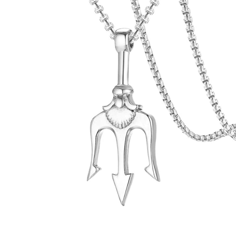 Haiwang Trident Pendant Stainless Steel Necklace Original Cool Design Men’s Domineering Simple Hip Hop Sweater Chain