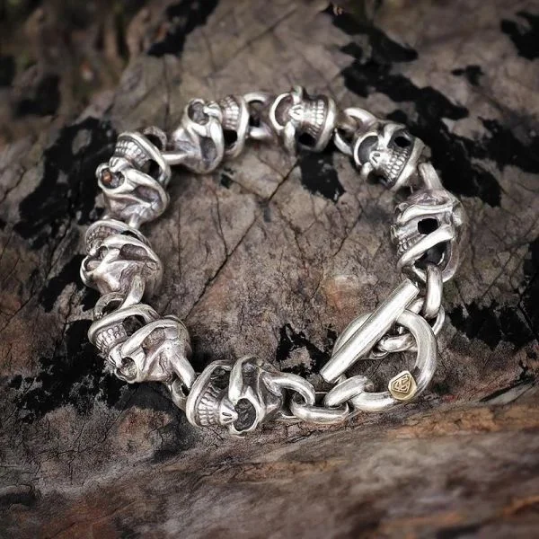Sterling Silver Skulls Link Chain Bracelet