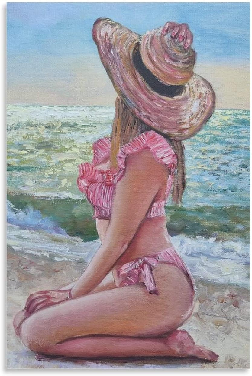 Posters & Prints Summer Wall Art Girl in Bikini Beach Wall Art Canvas Picture for Living Room Bedroom Office Kitchen Decor 24x36inch(60x90cm) 24x36inch(60x90cm)