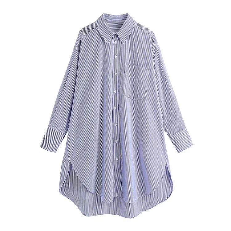 White Oversized Button Up Shirts Women Blouses Blue Collar Poplin Shirt