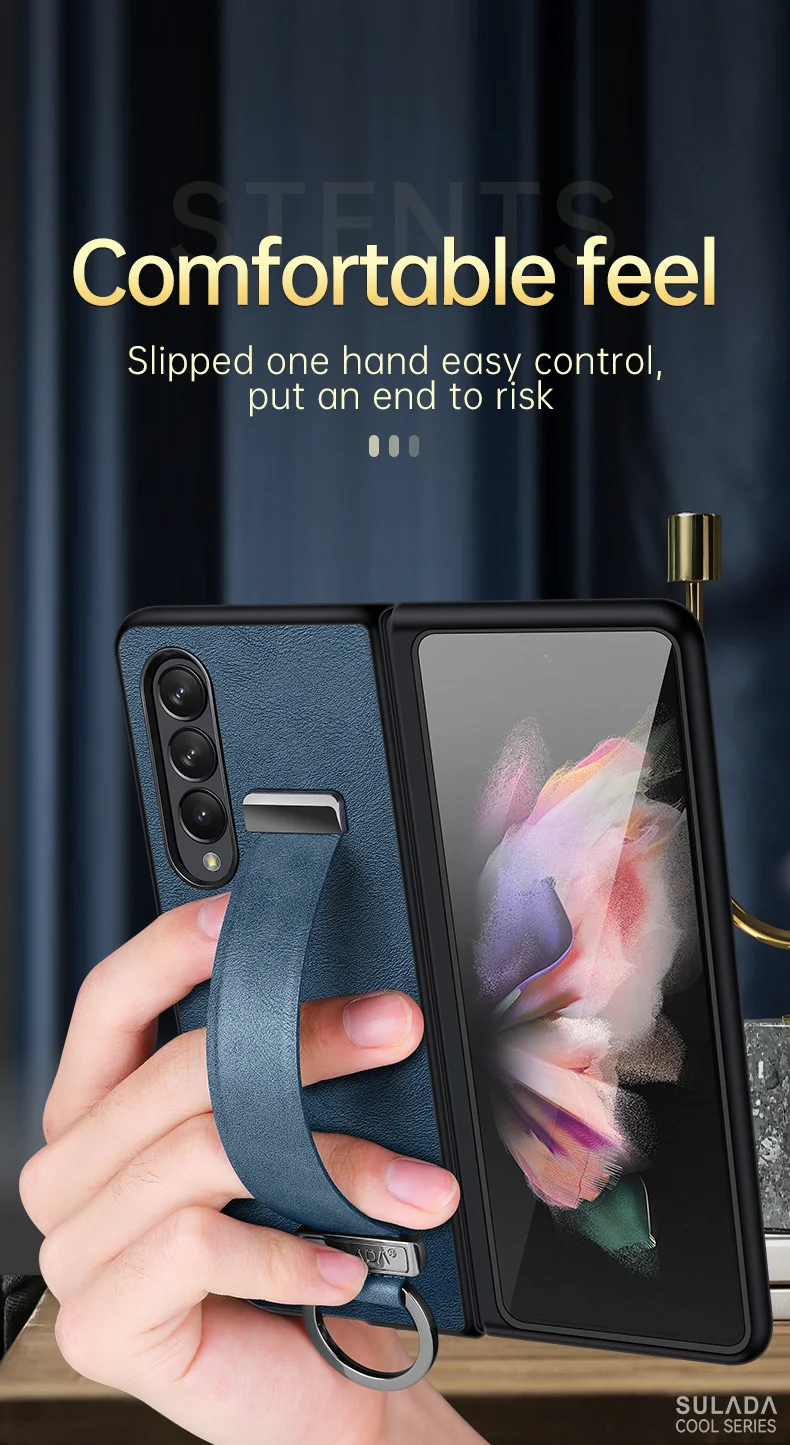 Samsung Zfold4/5 cowhide pattern wristband holder protective cover