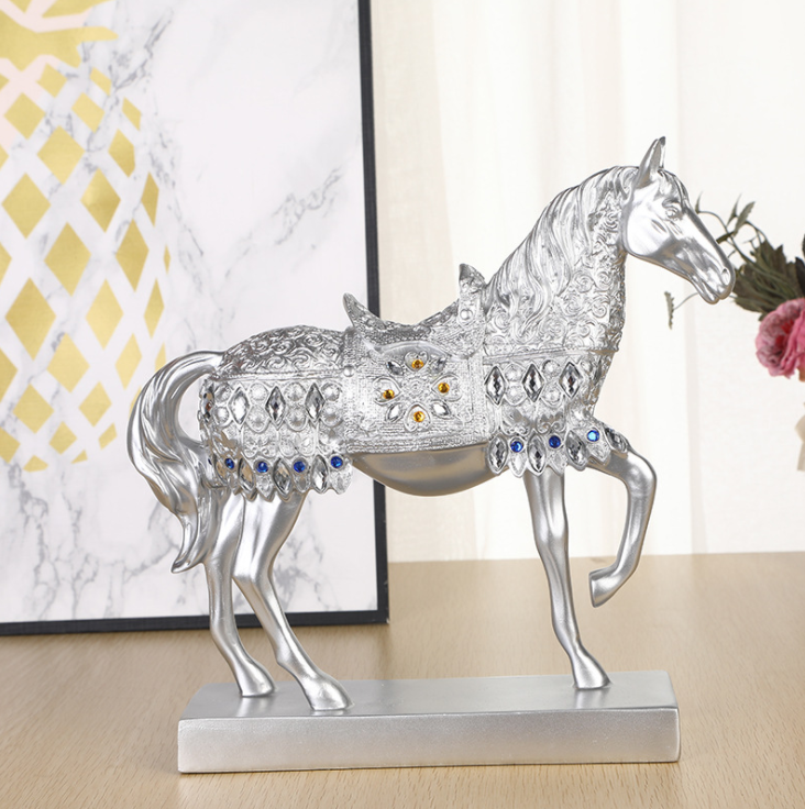 Resin Golden Silvery Trotting Horse Statue Decoration 