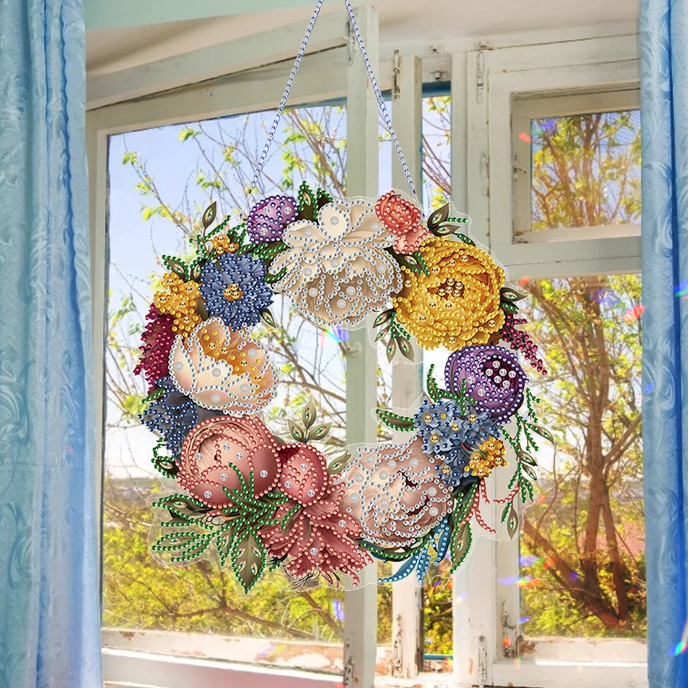 DIY Flower Wreath Acrylic Special Shaped Diamond Painting Wall Decor Wreath