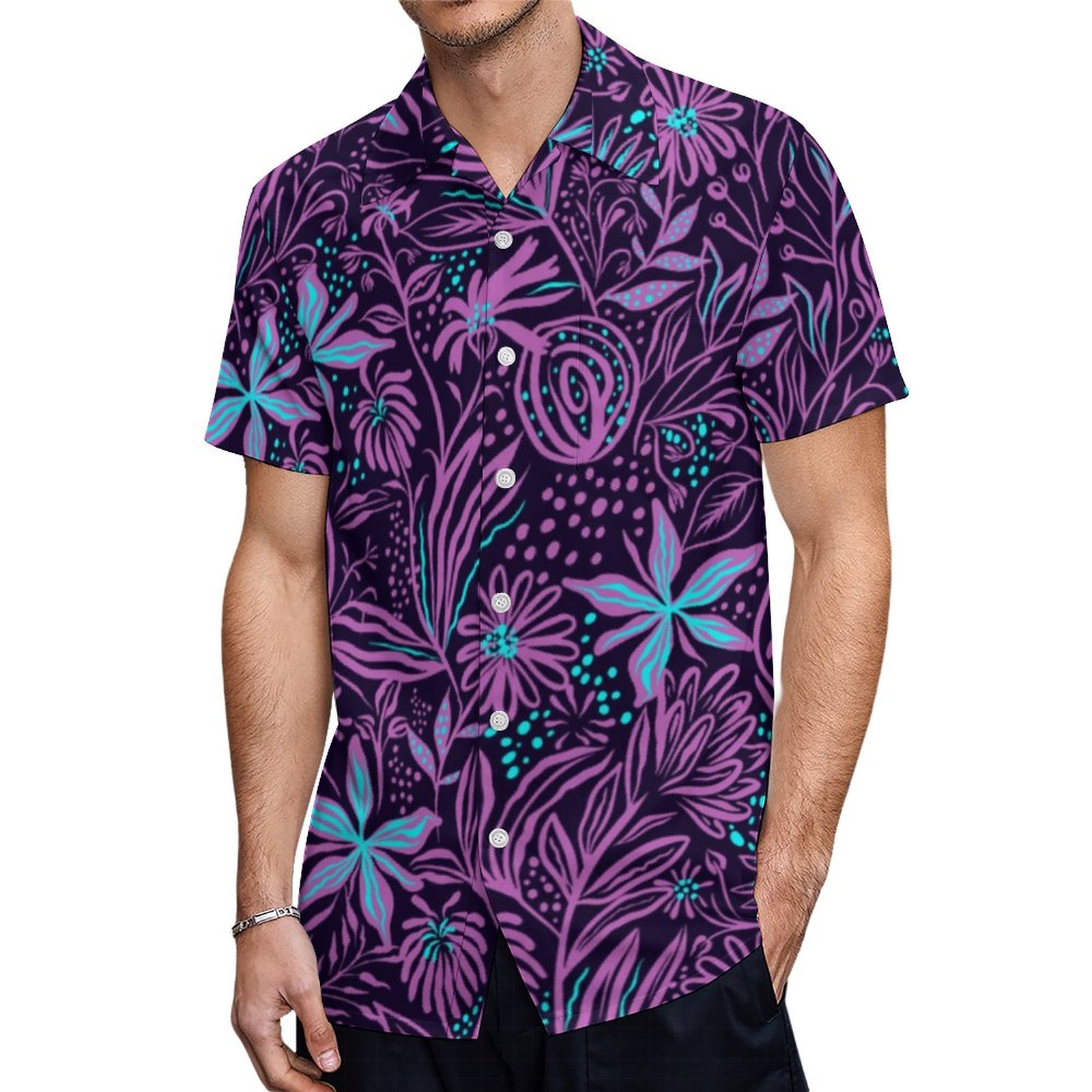 Purple And Blue Abstract Floral Hawaiian Shirt Mens Button Down Plus Size Tropical Hawaii Beach Shirts