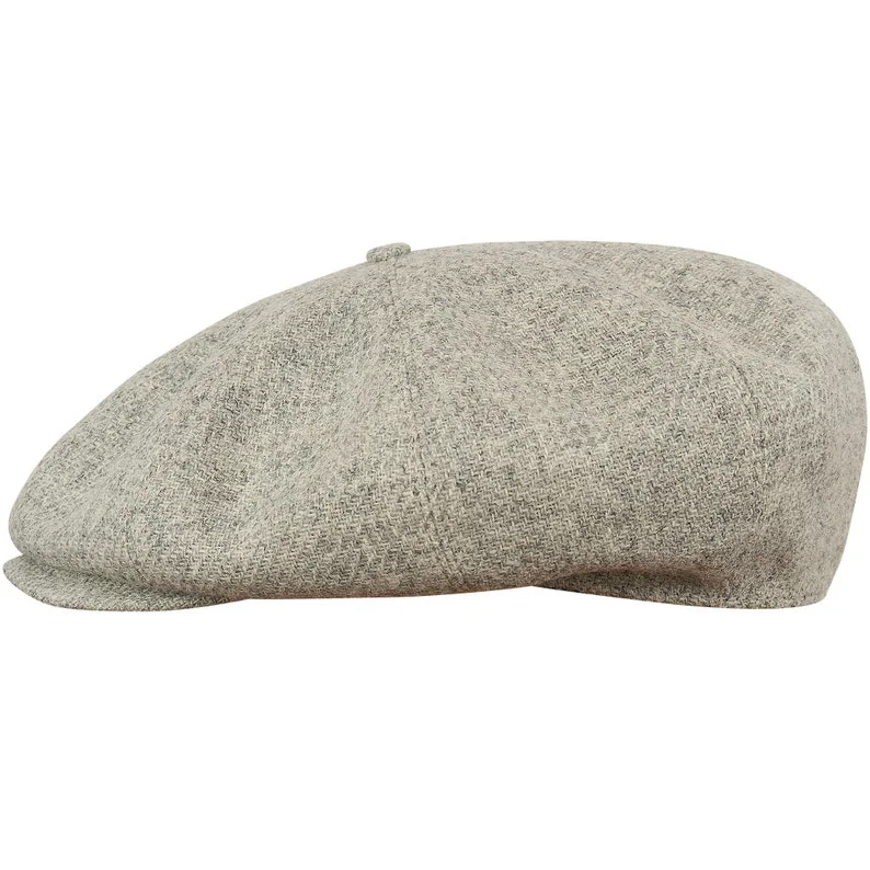 PEAKED CAPS Genuine Scottish Harris Tweed 8 Panels Newsboy Cap Apple Bandit Hooligan Blinder Hat Shelby Wool Large Crown Light GRAY