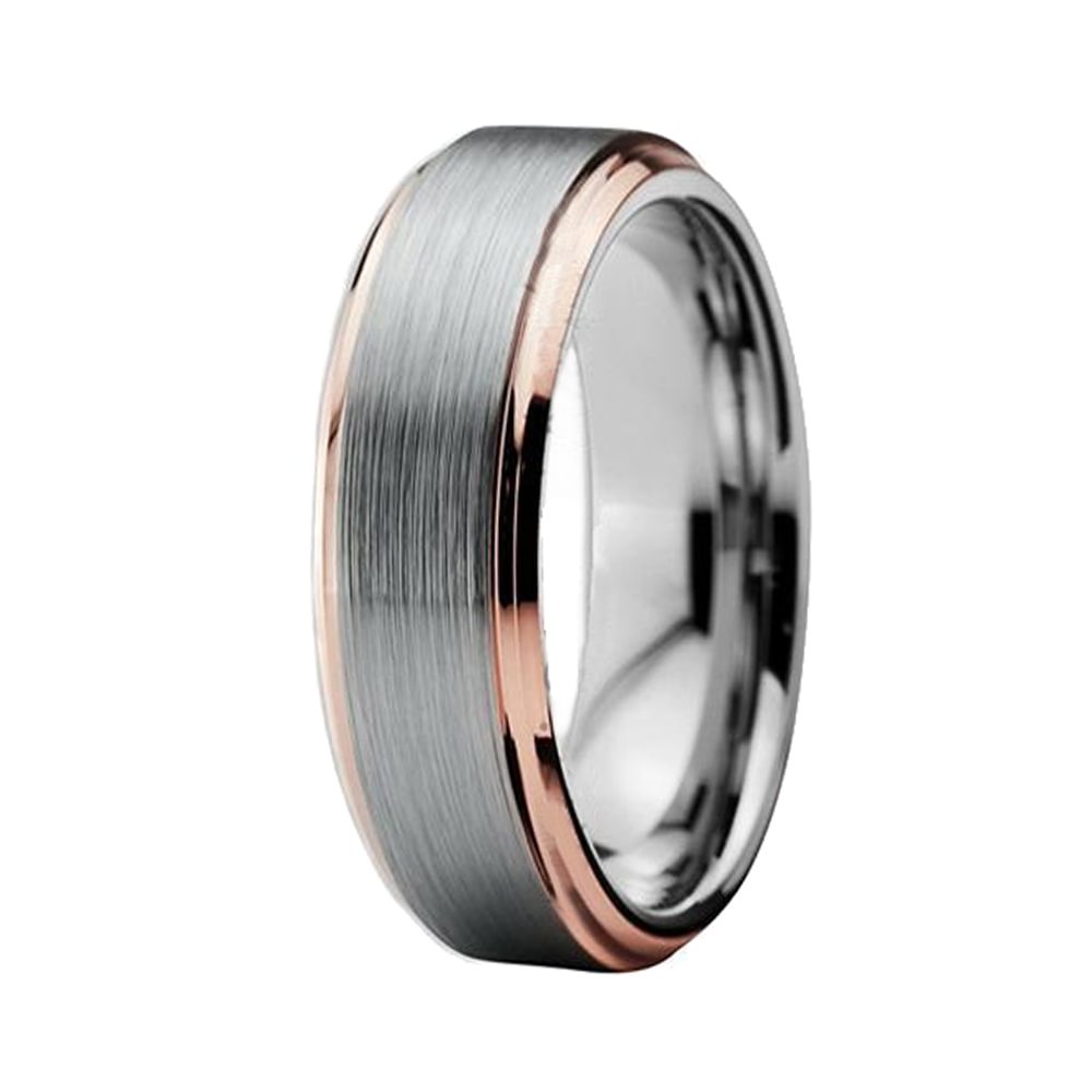 6MM Tungsten Ring Center Brushed With Rose Gold Plated Beveled Edge Women Wedding Band