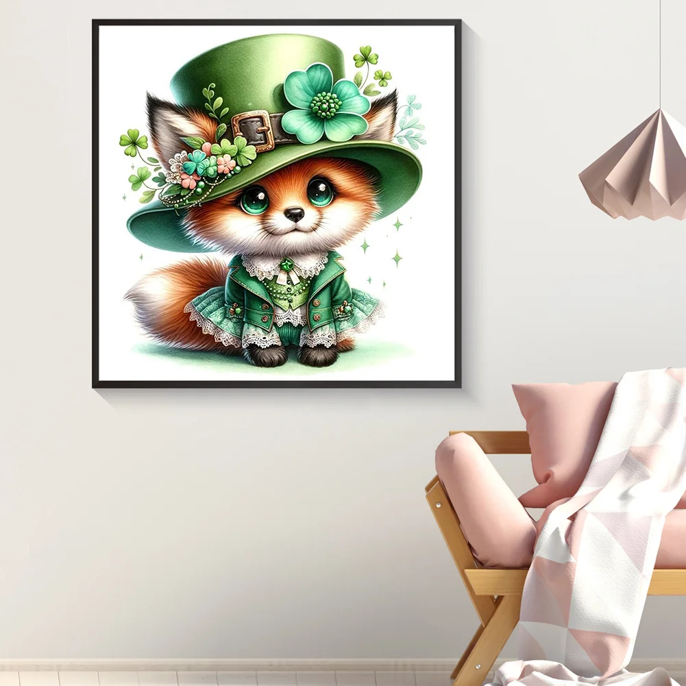 Diamond Painting - Full Round Drill - St Patrick's Clover Fox(Canvas|30*30cm)