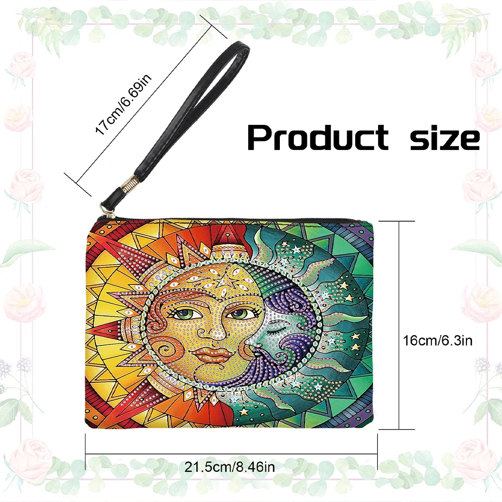 DIY Sun Moon PU Partial Special Shaped Diamond Painting Wallet Makeup Bag