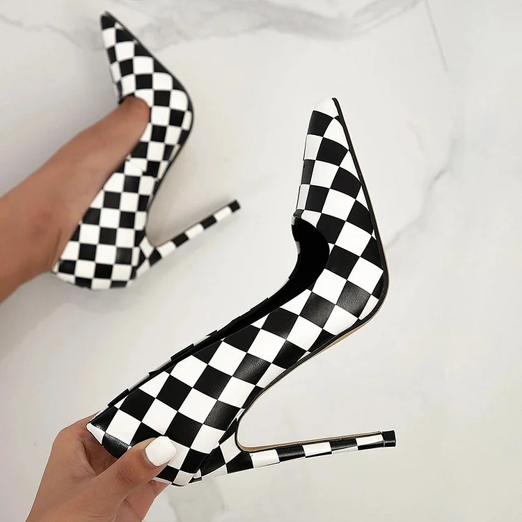 Black and best sale white checkered pumps