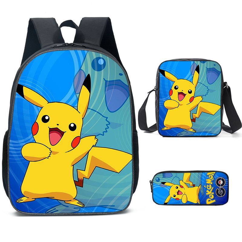 Mayoulove Pokemon Pikachu Schoolbag Backpack Lunch Bag Pencil Case Set Gift for Kids Students-Mayoulove