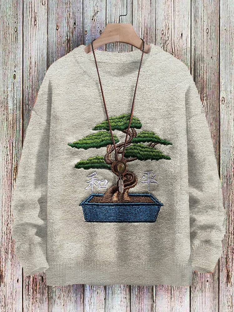 Men's Peace Pine Bonsai Print Long Sleeve Casual Sweatshirt