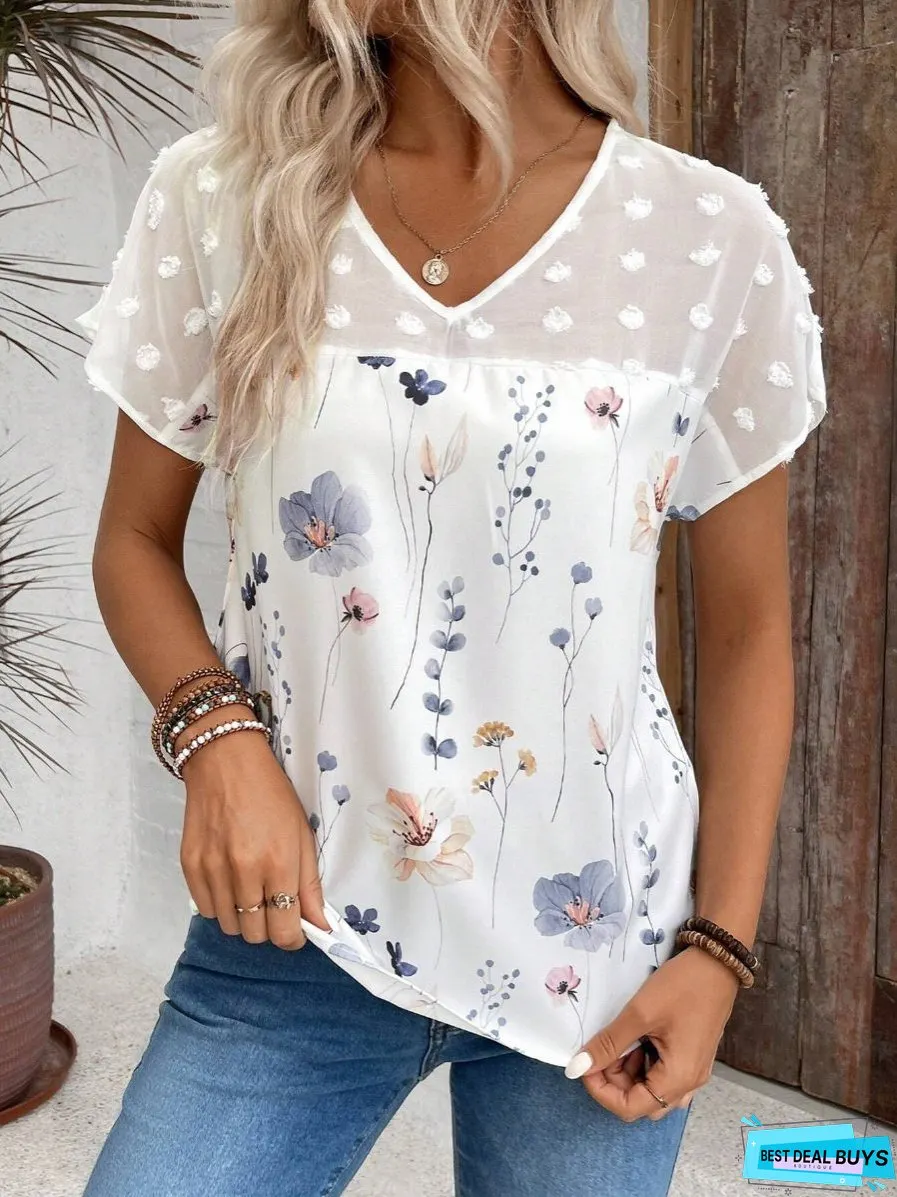 V-neck Lace Patchwork Chiffon Blouse