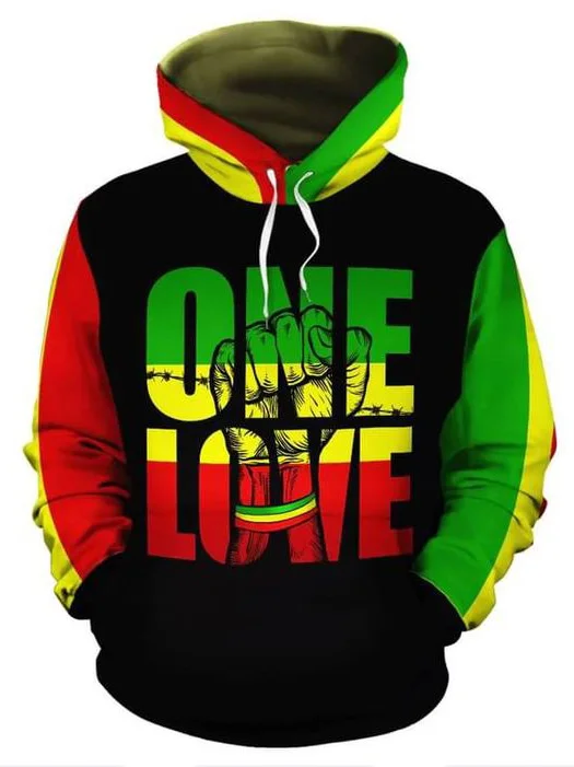 Men's Casual One Love Color Block Fist Graphic Print Hoodie