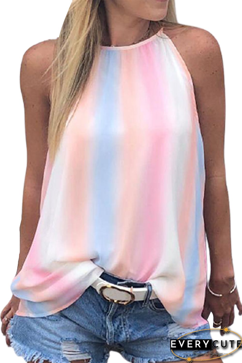 Rainbow Tie Dye Halter Loose Tank Top