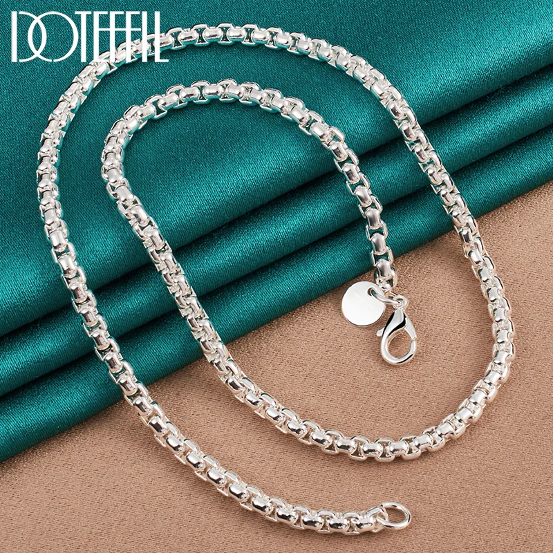 DOTEFFIL 925 Sterling Silver 18/20/24 Inch Necklace 5mm Round Box Chain For Woman Men Jewelry