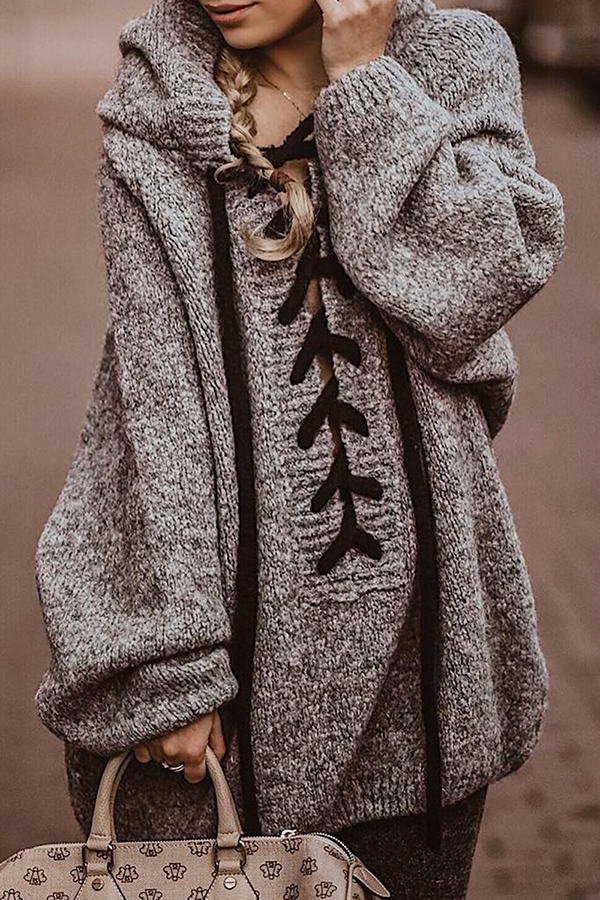 Casual Patchwork Patchwork Cross Straps Hooded Collar Cardigans(4 Colors)
