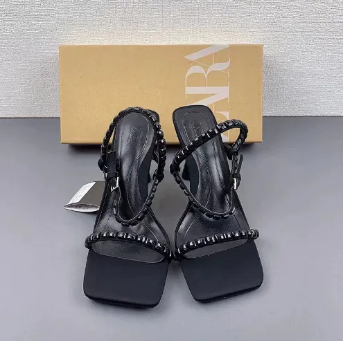 Breakj Breakj Spring New Women's Shoes Red Diamond Decoration French High Heels Square With Sandals