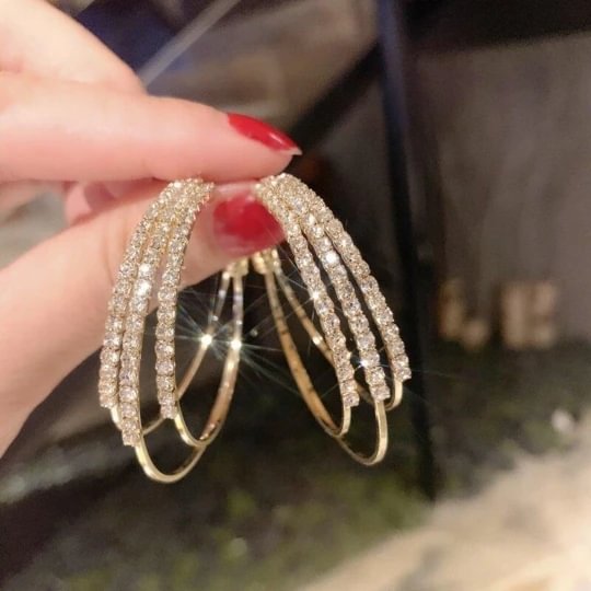 Hoop earrings with shiny diamonds, a pair