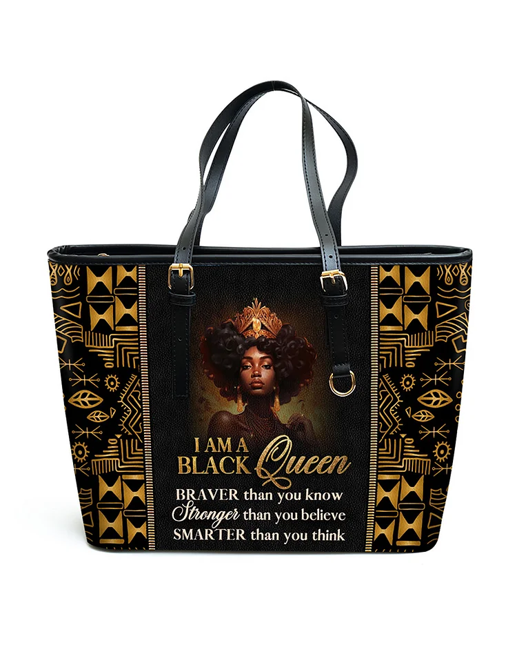 I Am A Black Queen - Personalized Leather Totebag