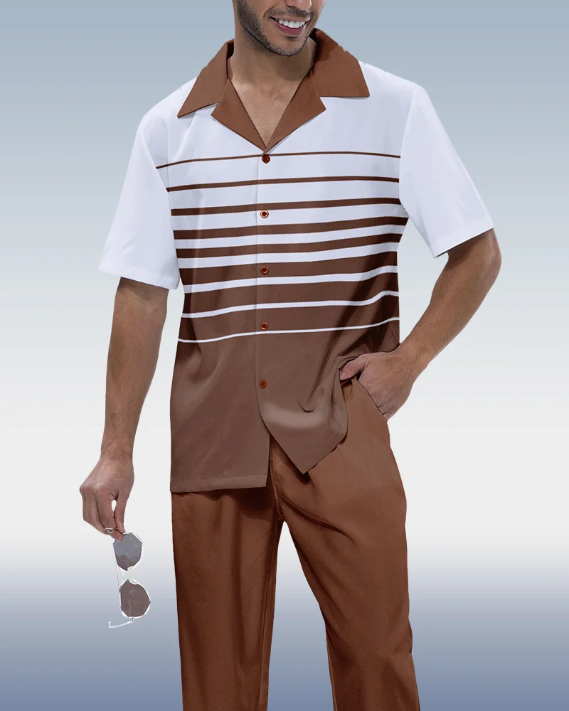 Suitmens Men's Striped Print Short Sleeve Walking Suit 219