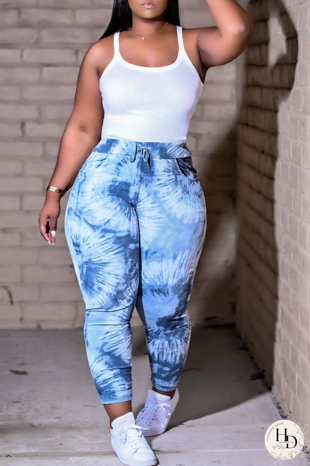 Pink Purple Fashion Casual Print Basic Regular Mid Waist Trousers