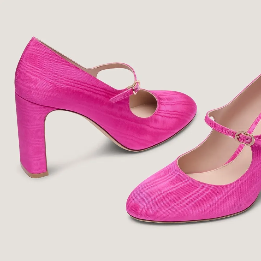 Fuchsia Fabric Block Heel Round Toe Mary Jane Shoes for Women