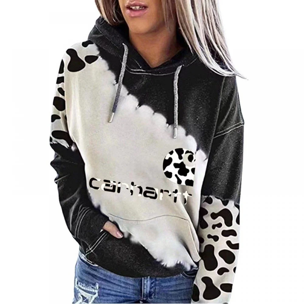 Women s Hoodie Carhartt Letter Print Pocket Leopard Hoodie