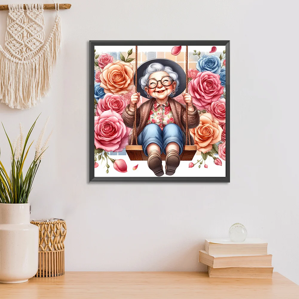 Diamond Painting - Full Round Drill - Swing Old Lady(Canvas|30*30cm)