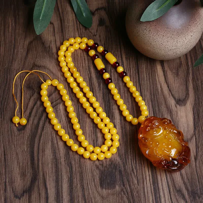 Laughing Buddha Amber Confidence Necklace Pendant