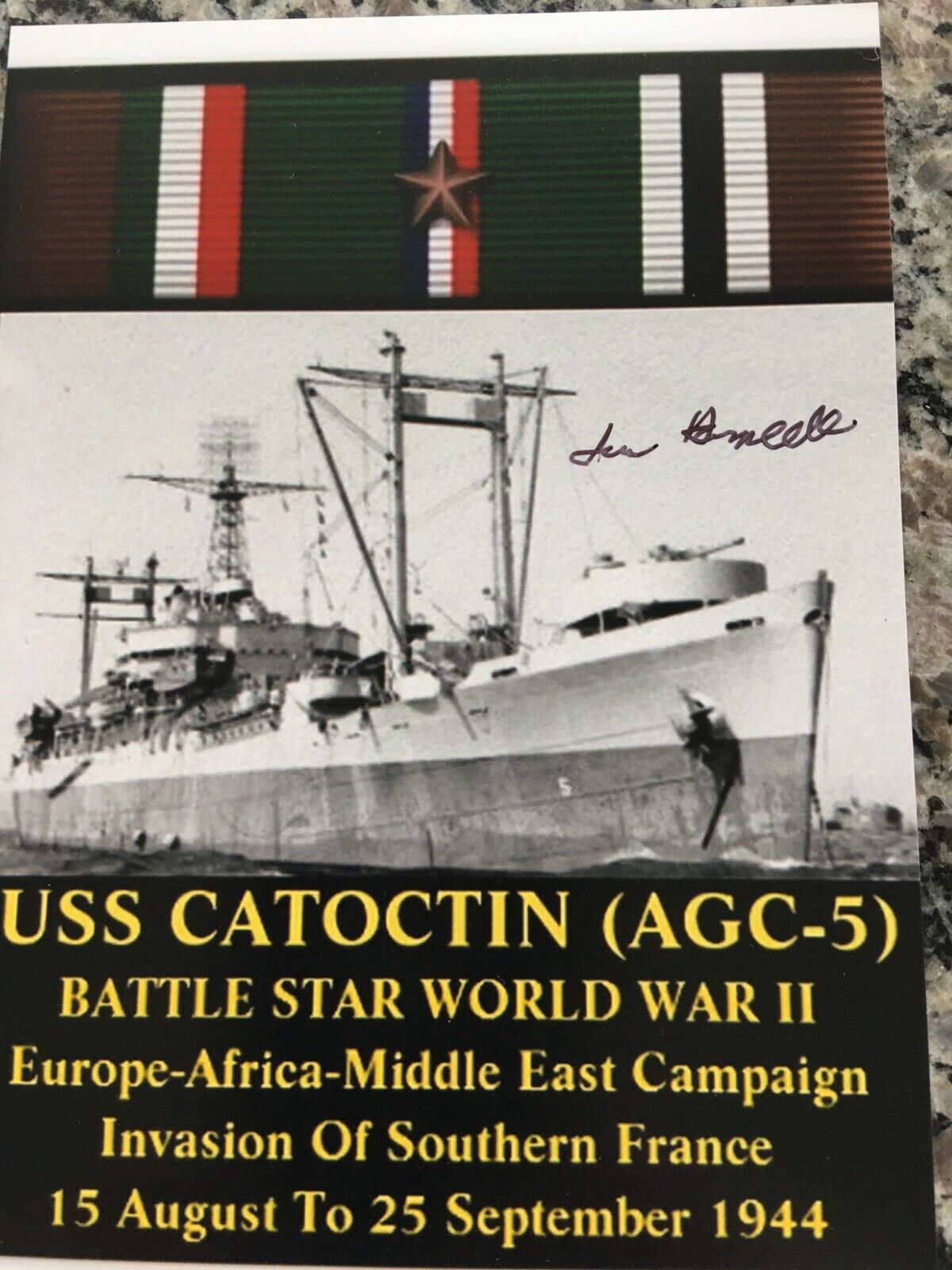 IKE HARRELL USS CATOCTIN AGC-5 LANDING CRAFT COXSWAIN VETERAN,RARE SIGNED Photo Poster painting