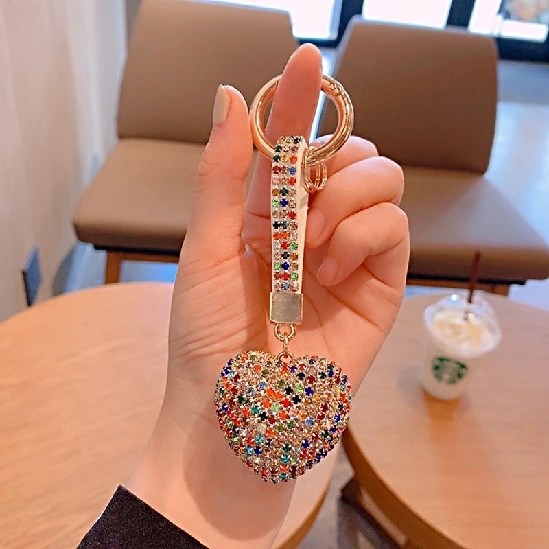 Fashion Heart Shape Arylic Metal Inlay Rhinestones Women’s Bag Pendant Keychain