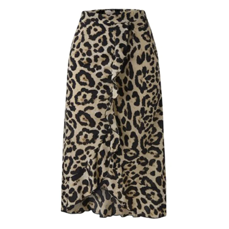 2023 Summer fashion Women Lace Up Skirts High Waist Ruffles Loose Long Wrap Skirt Ladies Leopard Beach Boho Elegant Female Skirt