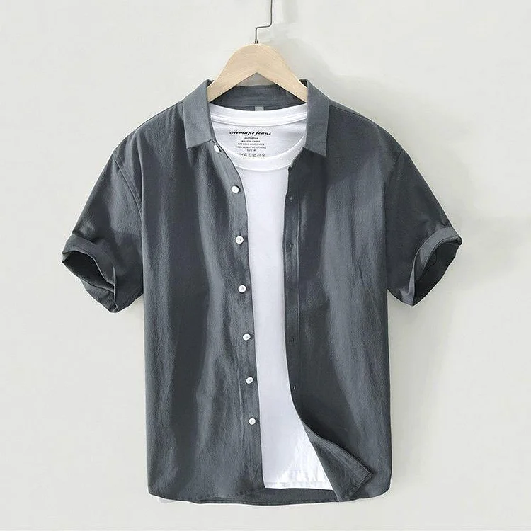Casual Cotton And Linen Short Sleeves Pocket Shirt