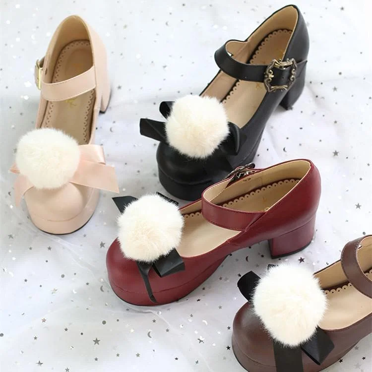 [Reservation]5 Colors Sweet Plush Ball Heel Lolita Shoes S13102