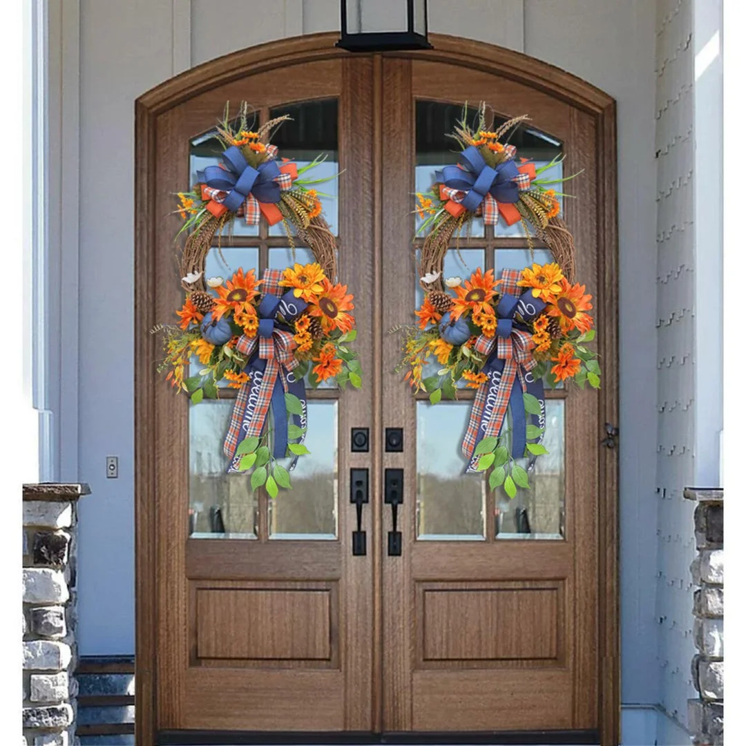 Blue Autumn Pumpkin Swag Fall Door Wreath