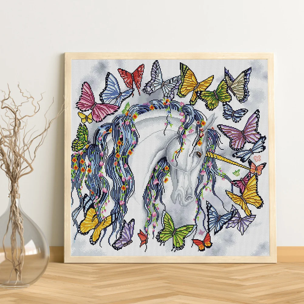 DIY Stamped Cross Stitch 11CT Full Embroidery 40*40cm - Unicorns And Butterflies