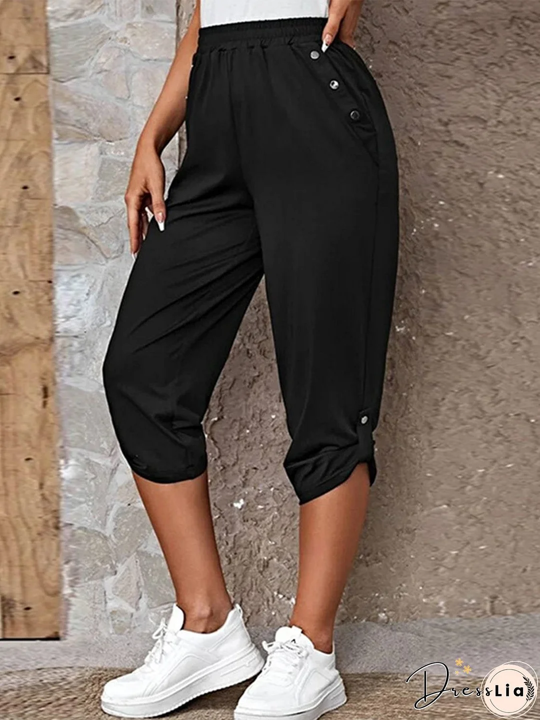 Full Size Roll-Tab Capris Pants