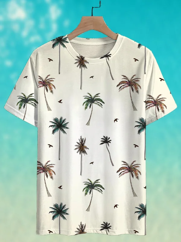 Men's Vacation Bird And Palm Tree Printed Casual T-Shirt
