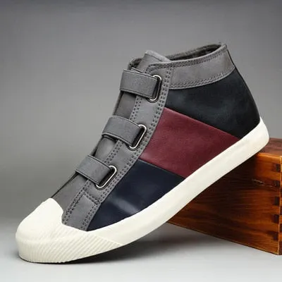 2021 New Men Leather Shoes High Top Sneakers Mix-color Leather Casual Shoes Men's Loafers Fashion Designer Luxury Mocassin Homme