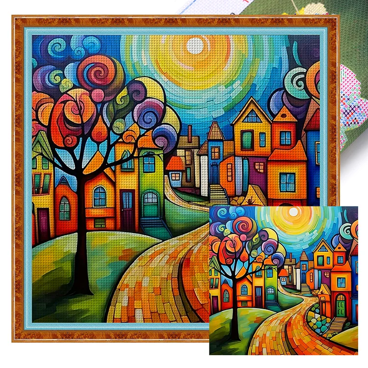 Colorful Houses 14CT (40*40CM) Stamped Cross Stitch gbfke