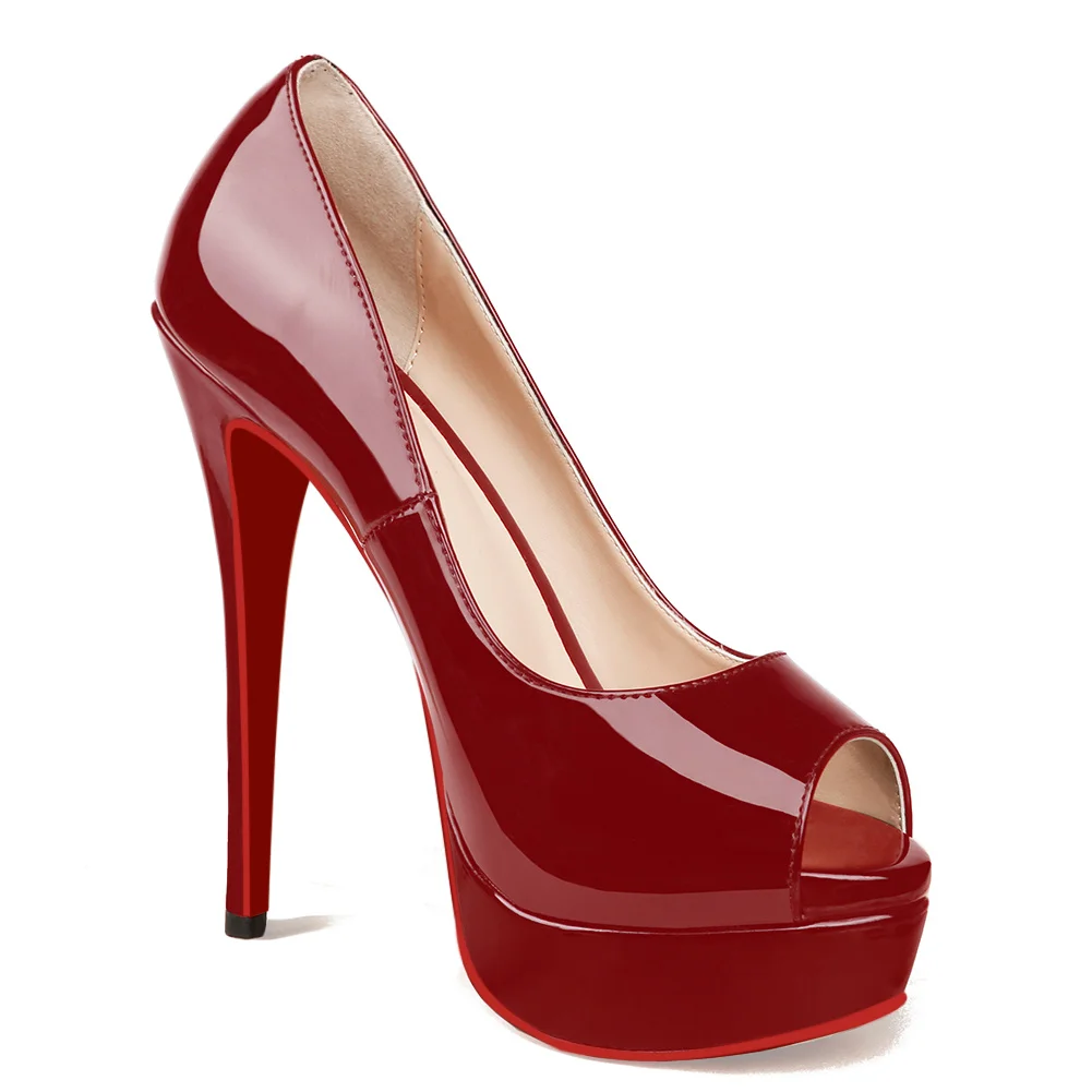 150mm Red Bottom Sky High Platform Pumps Women High Heels-MERUMOTE
