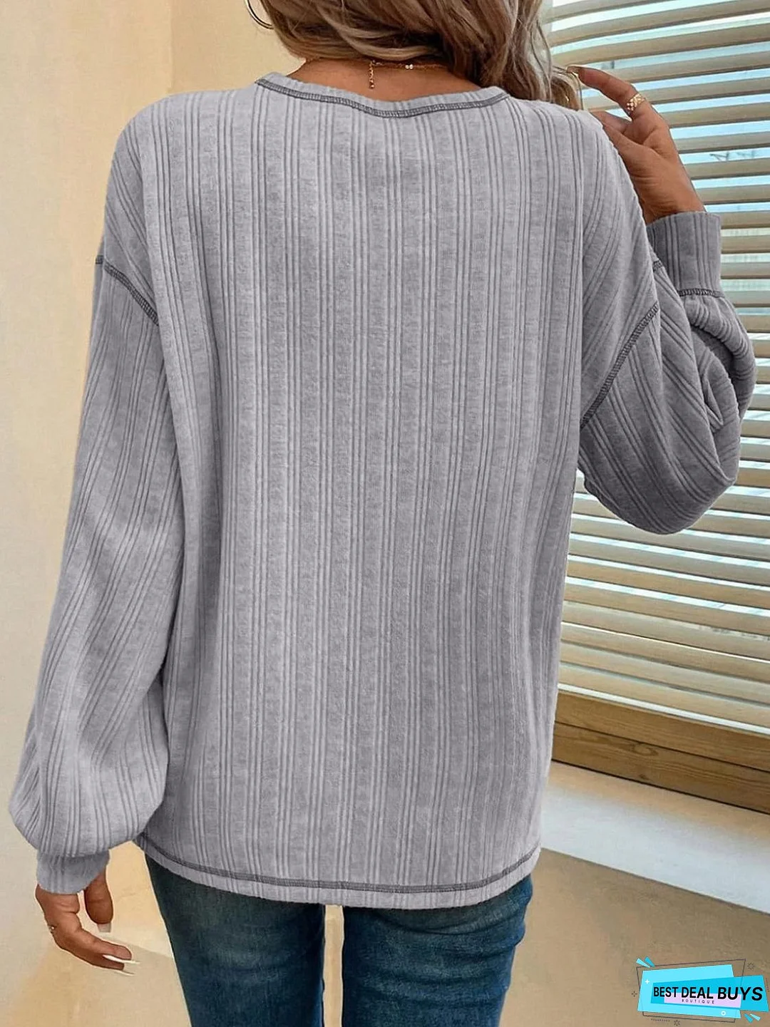 Mandy Contrast Stitching Round Neck Long Sleeve T-Shirt