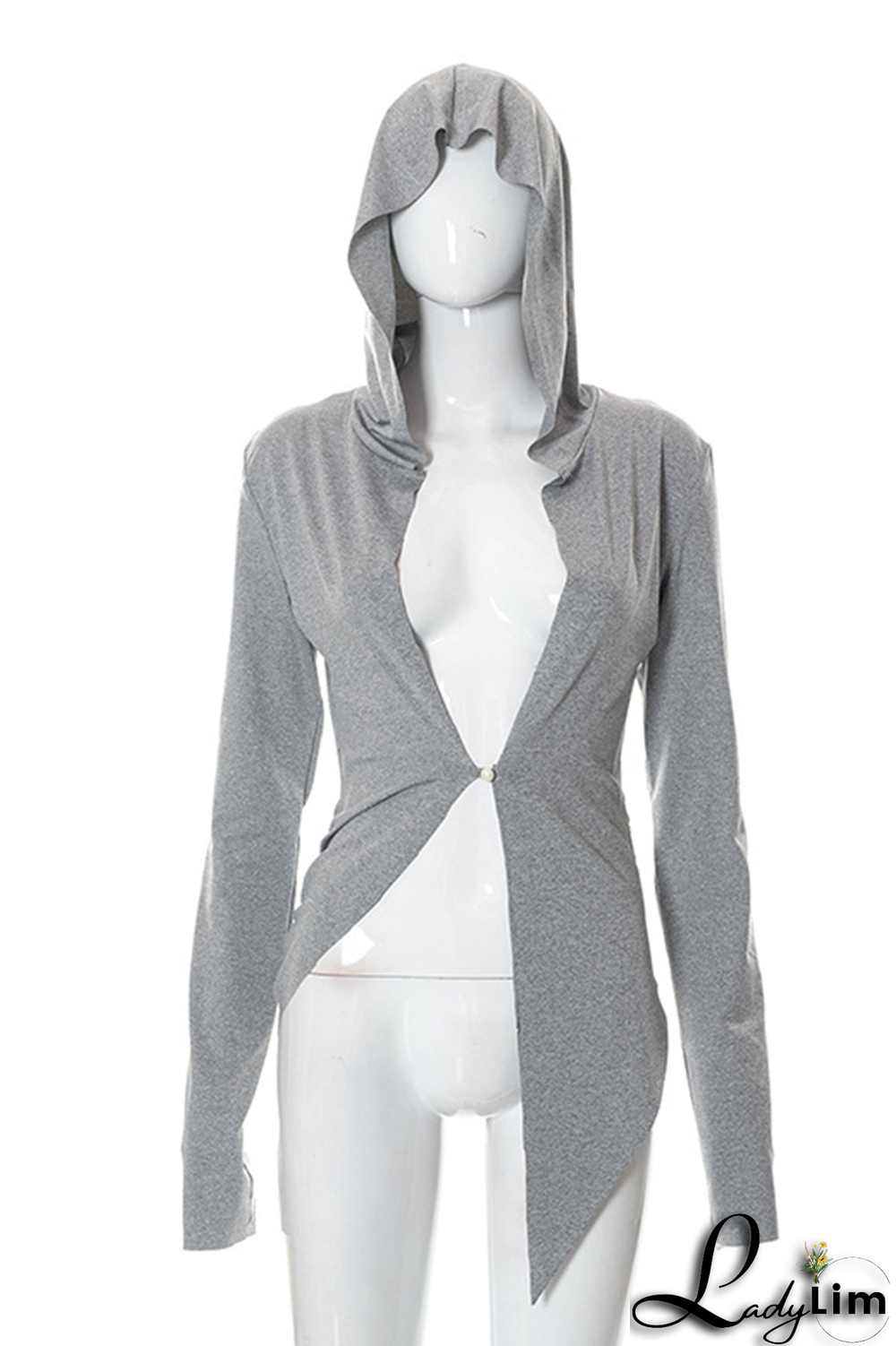Grey Casual Solid Patchwork Hooded Collar Tops